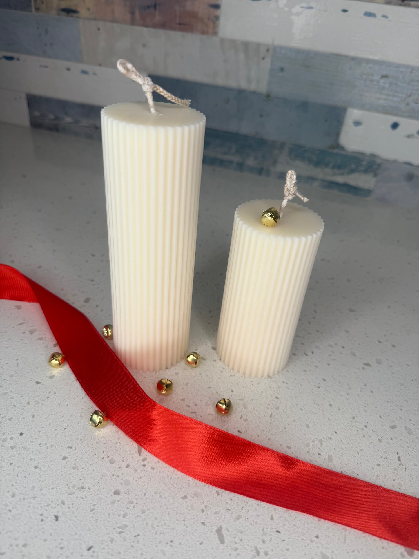 Ribbed Pillar Candles | Striped Candles