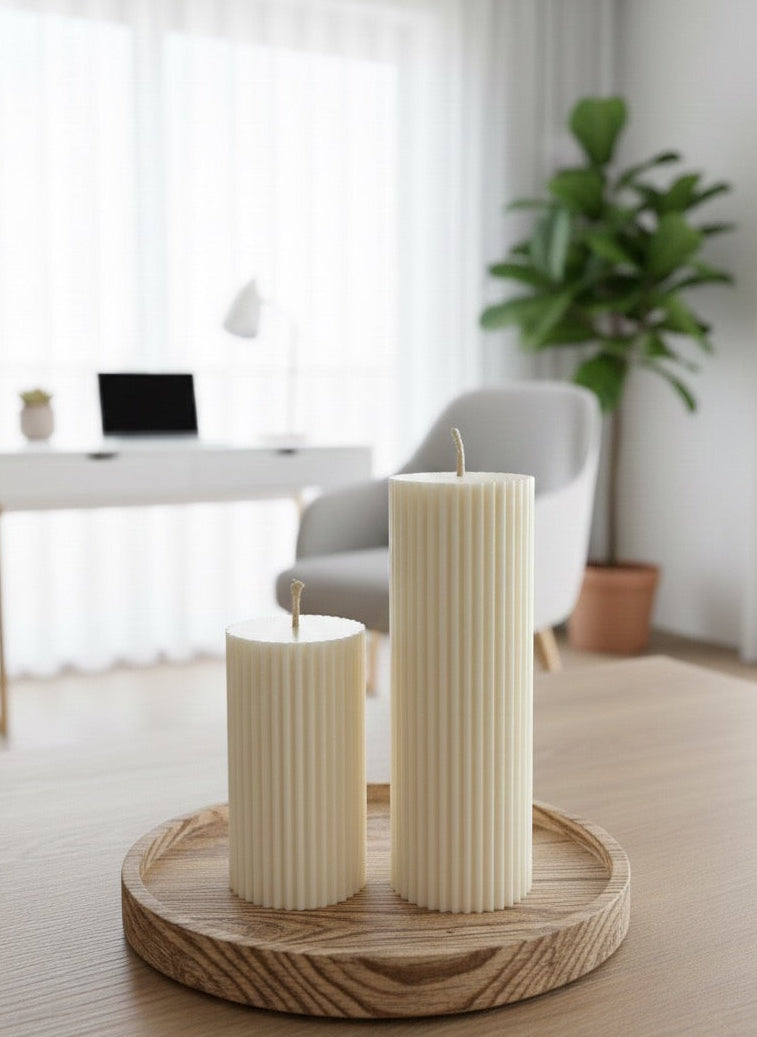 Ribbed Pillar Candles | Striped Candles