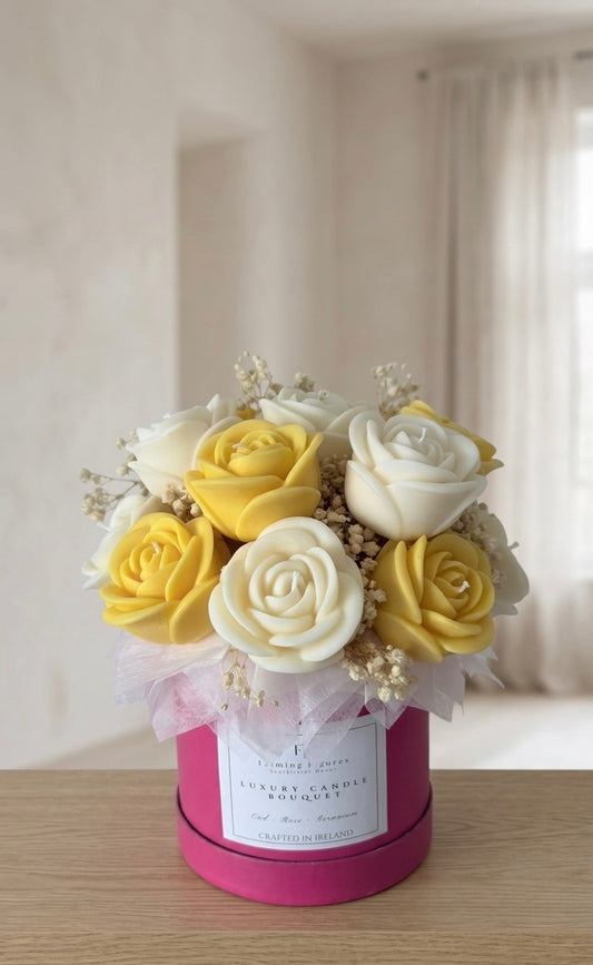 Rose Candle Bouquet | Yellow & White Rose Bouquet