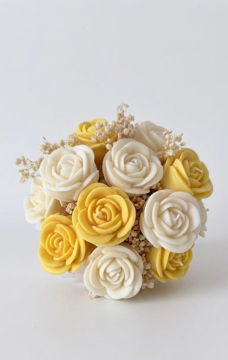 Rose Candle Bouquet | Yellow & White Rose Bouquet
