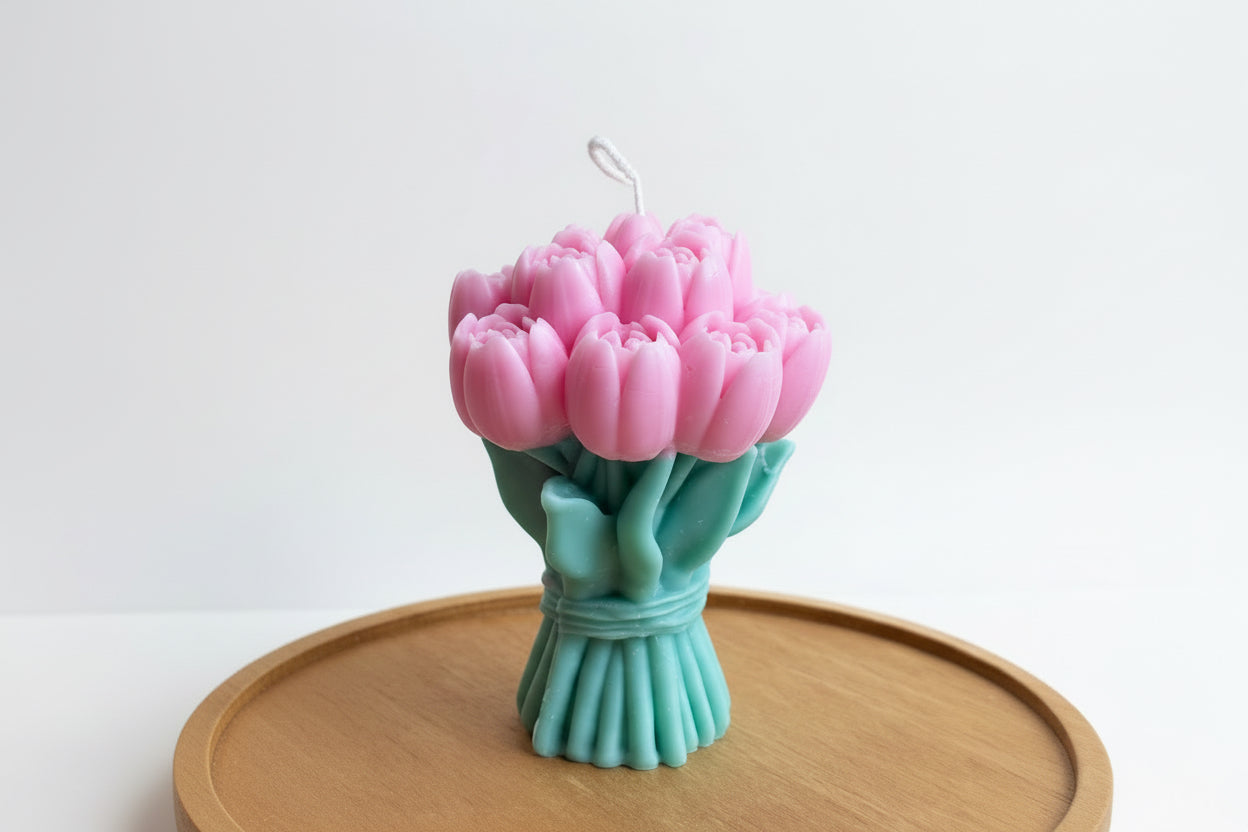Tulips Bouquet Soy Candle | Unscented Sculptural Candle