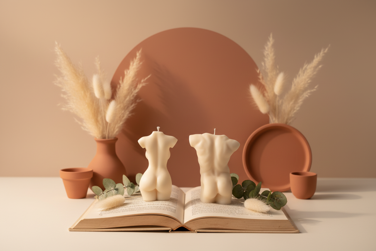 Sculptural candles with matching styled background